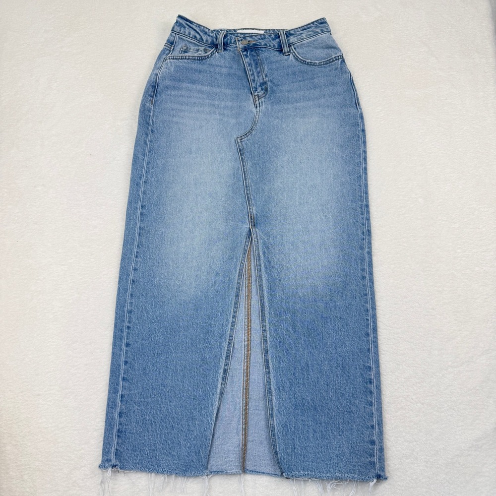 Vervet Front Slit Denim Maxi Skirt Womens Small Criss Cross Fly Western Boho